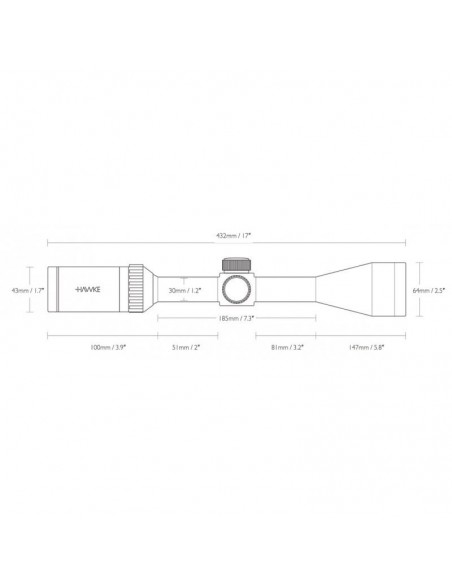 Hawke Sidewinder 8-32×56 20× ½ MIL DOT